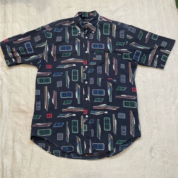 Vintage Nautica Sailing Button Up Shirt Men’s Size Medium Navy Blue Boating - Picture 7 of 14